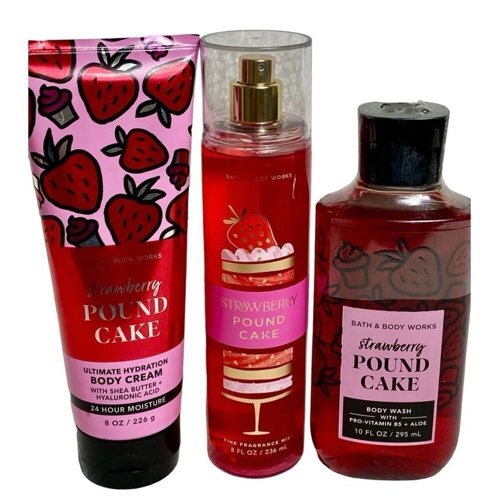 Bath and Body Works STRAWBERRY POUND CAKE 3 PC Set